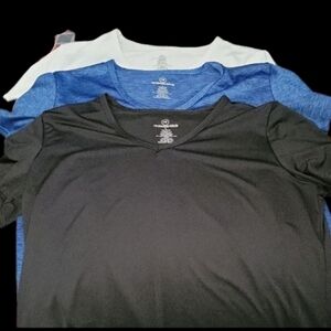 Real Essentials White, Black, and Blue Athletic T-Shirts